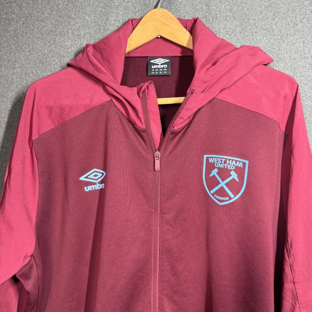 Umbro West Ham United Mens Burgundy Soccer Football Hooded Jacket Size XXL
